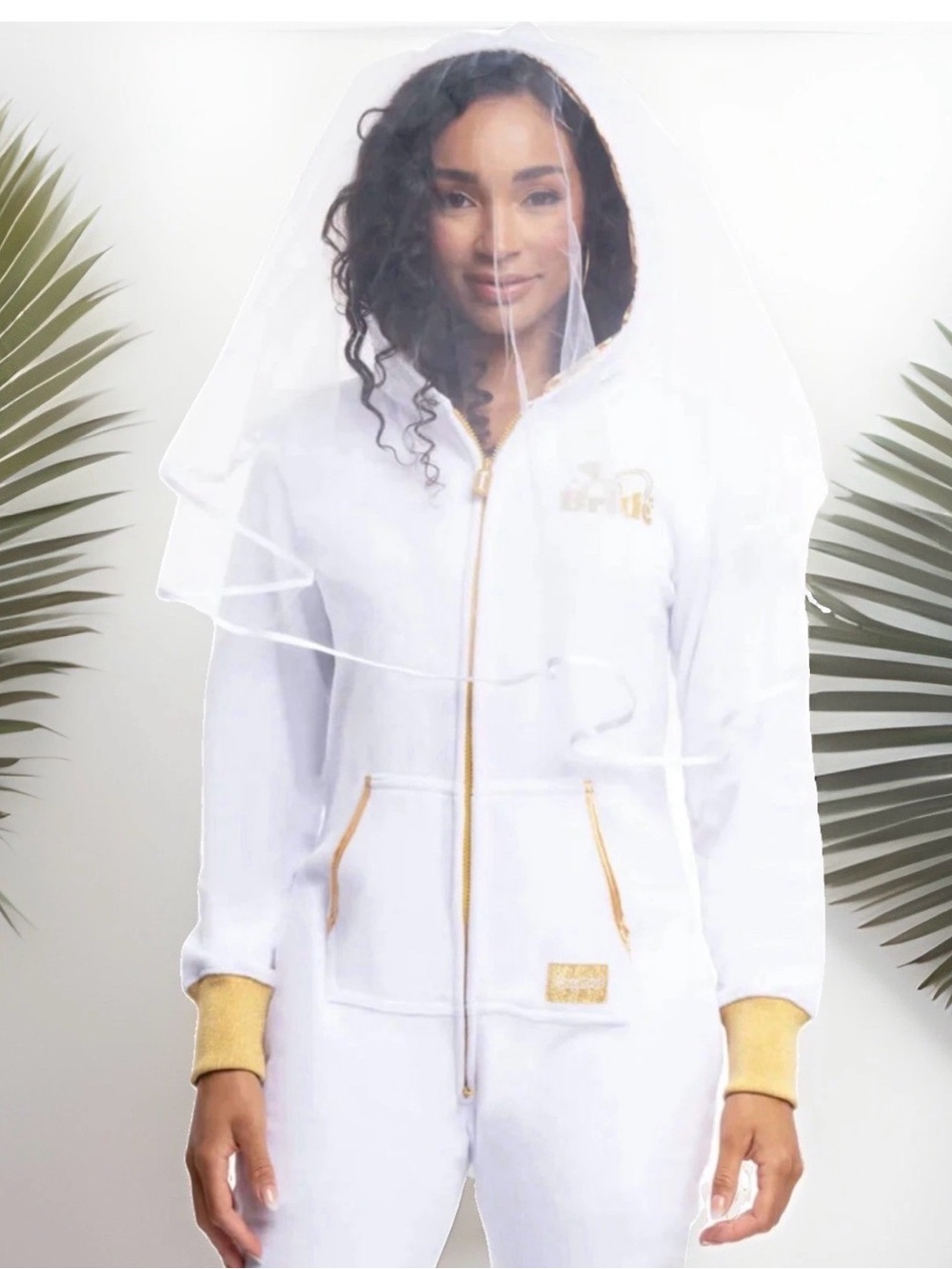 NEW Bachelorette BRIDE Cozy Tipsy Elves Golden Glitter Bridal Jumpsuit XS or Lrg - Picture 3 of 7